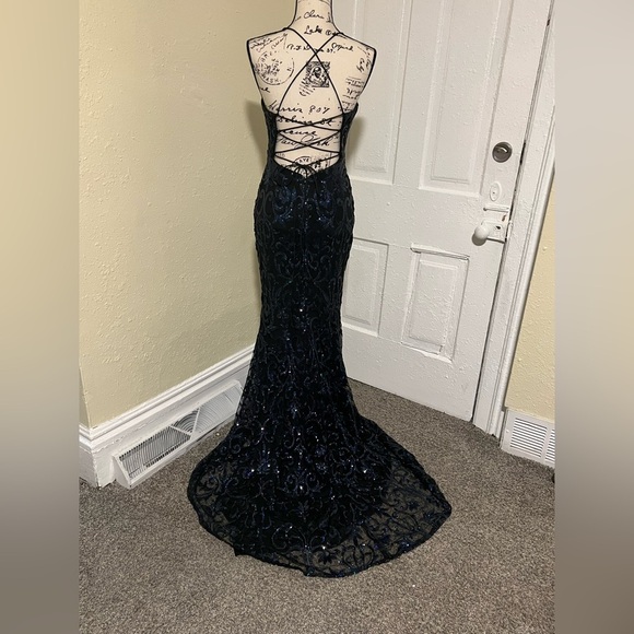 PromGirl Blue Sequin Embellished Sheath Dress - Picture 5 of 7